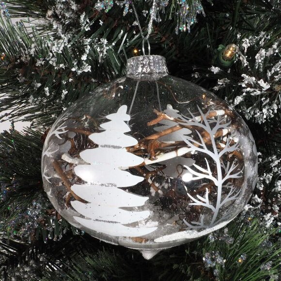 Christmas Ornaments Nature 3 Clear Filled Painted Grapevine Tree Snow - Picture 3 of 9